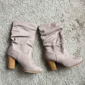 Pink Lily Taupe Suede Slouchy Mid Calf Boots Size 7.5 New